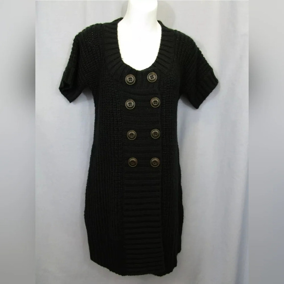 Soft Surroundings chunky knit city Tunic/ Mini dress black Button front Medium - Picture 1 of 5